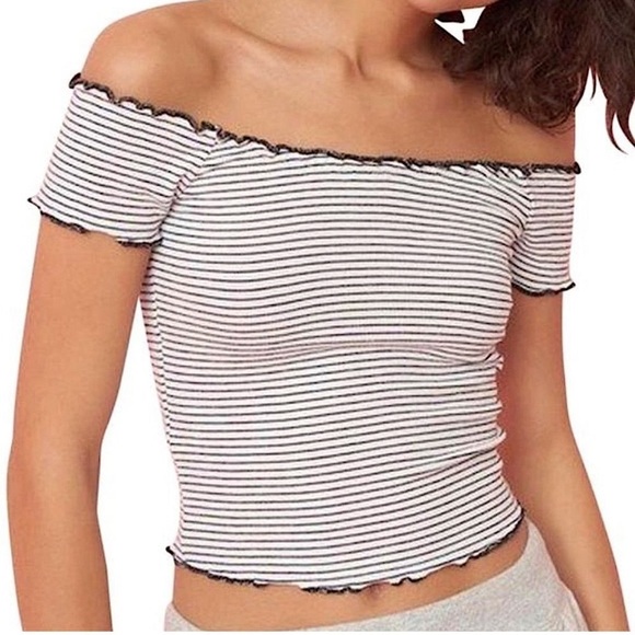Zara Striped off the Shoulder Tee - Picture 1 of 4